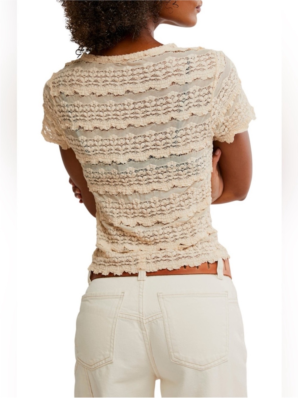 Free People Angelina Lace Tee in Crème - Picture 2 of 9